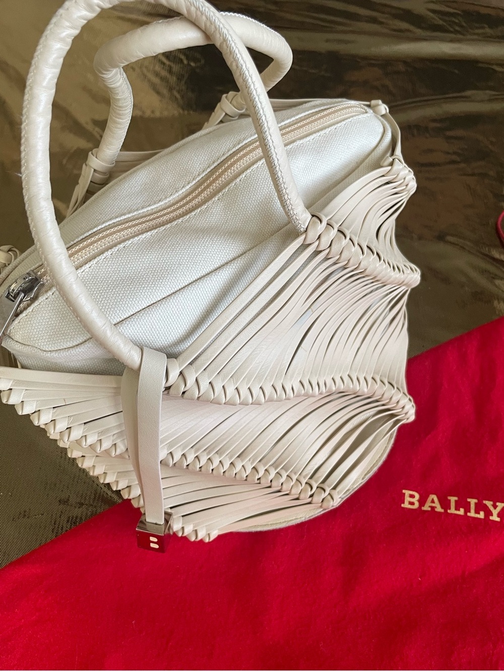 Bally Vintage Woven Leather Cage Bucket Bag with Pouch and Case